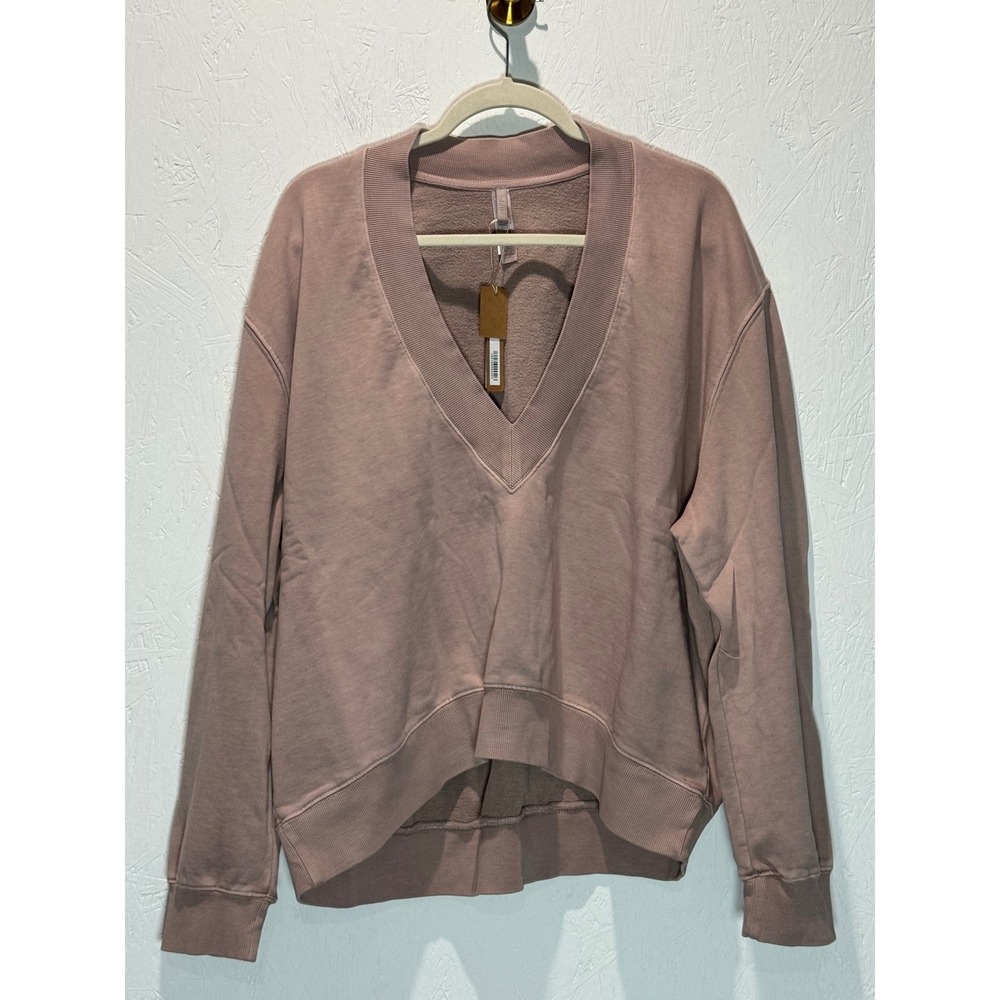 SKIMS NWT Boyfriend Fleece V Neck Pullover Light Fawn LS-LST-10183W Medium